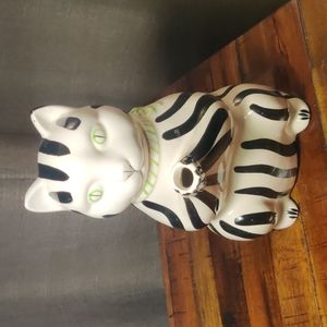 Taste Setter Sigma Gloria Vanderbilt Black White Striped Cat Teapot Vintage